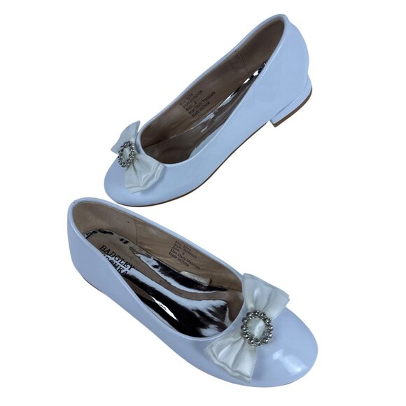 Badgley Mischka Girl's Avery Shimmer Bow White Flats (Little Kid/Big Kid) Size 2 - Picture 3 of 7